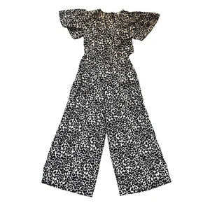 Nordstrom L Leopard Print Jumpsuit Girls tween Puff Sleeves & Wide Legs - Picture 1 of 13