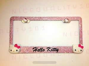 Hello Kitty License Plate Frame Holder Made with Swarovski Crystals - Picture 1 of 2