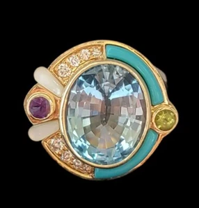 John Tolle 14k Gold Diamond Multi Gemstone Band Ring-Estate Jewelry 11gm - Picture 1 of 15