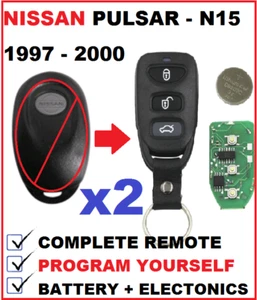 2x NISSAN PULSAR N15 REMOTE KEYLESS KEY FOB 1997 1998 1999 2000 w/o metal edges - Picture 1 of 6
