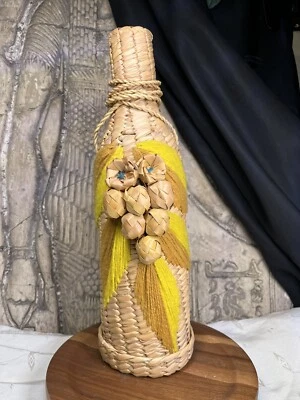 Vintage Wicker Rattan Basket Wine Bottle Holder /Carrier ~ Use Or Decor 1970s - Image 1 of 4