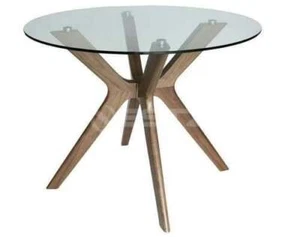Lyn Round Glass Dining Table - 100cm - Walnut - Picture 1 of 3
