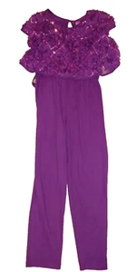 🌺 Girl's L Purple Romper New Tank Top & Pants 10-12 Sequin Party Outfit Shirt - Picture 1 of 3