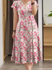 Women's summer short sleeve floral dress - Picture 1 of 38