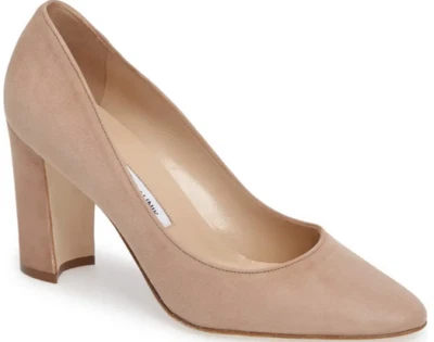 全新 MANOLO BLAHNIK $665 棕褐色麂皮绒粗跟高跟鞋 意大利 36 码  — 第 1/4 张图片