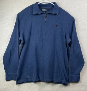 Polo Ralph Lauren Sweater Pullover Mens XL 1/4 Zip Mock Neck Cotton Blue - Picture 1 of 9