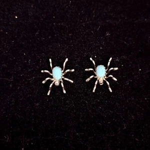 Sterling Silver Turquoise Spider Earrings Native American Navajo Handmade .925 - Picture 1 of 9