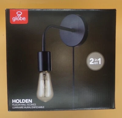 Globe Electric Holden 1-Light Matte Black Plug-In or Hardwire Wall Sconce - Image 1 of 4