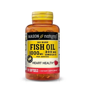 Mason Natural No Burp Fish Oil 1000 mg Omega-3 300 mg Healthy Heart, 90 Softgels - Picture 1 of 4