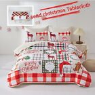 Xmas Christmas Bedspread Set Quilted Coverlet Throw Rug Queen King Size Bedding