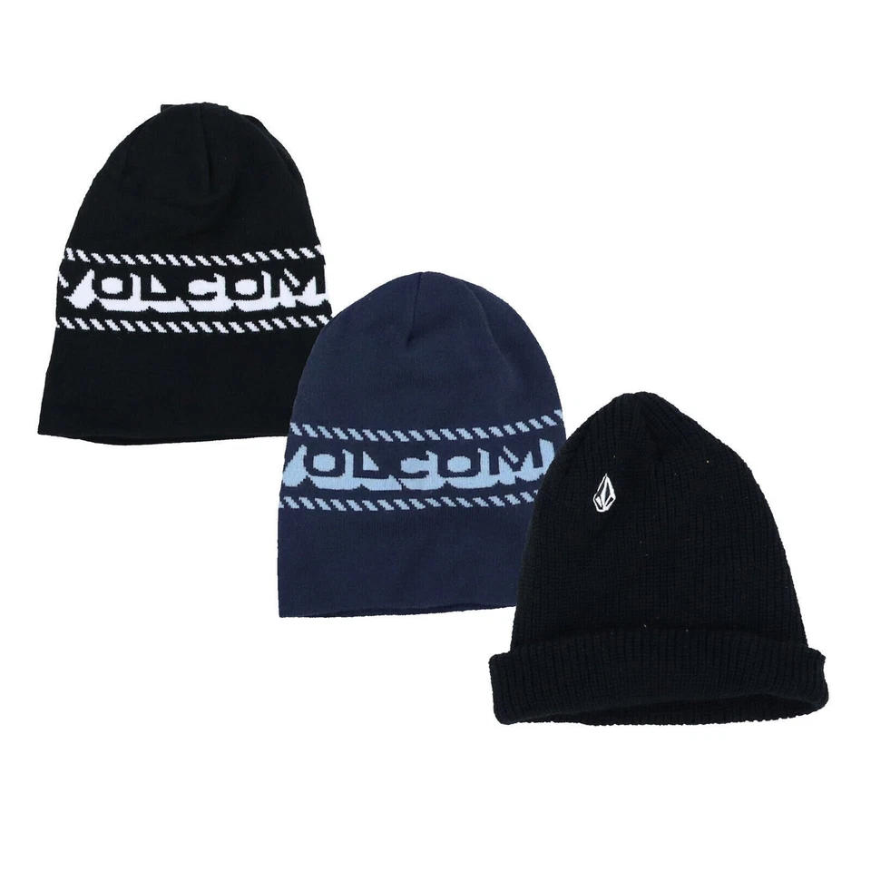 Volcom Mens Beanie Hat Casual Winter Cap Knit Graphic Logo Black One Size New - Image 1 of 1