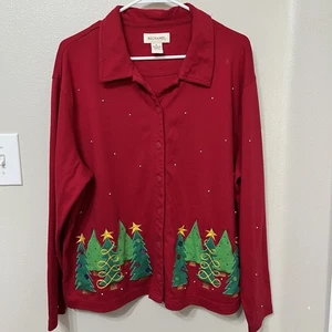 Bechamel Neuheit Damen Weihnachten Top Gr. XL Baum Applikation Knopfleiste - Bild 1 von 6