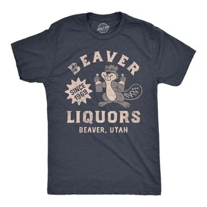 Mens Beaver Liquors T Shirt Funny Booze Bottle Drinking Joke Tee for Guys - Picture 1 of 7