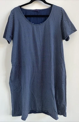 Fresh Produce Women's Dress Navy Stripes Cotton Pockets A-Line USA Size Large - Image 1 of 4