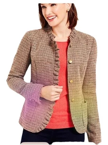 Talbots Wolle Hahnentritt Rüschen Blazer Schößchen hinten Goldknöpfe Größe 10 - Bild 1 von 15