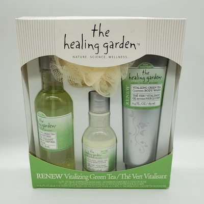 Healing Garden RENOVAR Vitalizante Té Verde 4 Piezas Niebla Loción Jabón Corporal Spa Set Foto 1 de 4