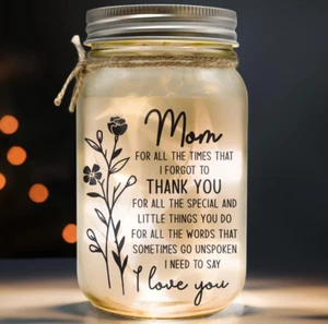 Mason Jar Night Light Mothers Day Gifts for Mom from Daughter, Son, Kids - Birth - Picture 1 of 12