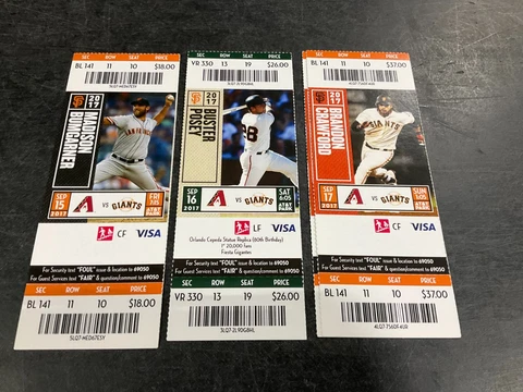 GIANTS 2017 TICKET STUB 9/15/17-9/16/17-9/17/17 VS DIAMONDBACKS Cover