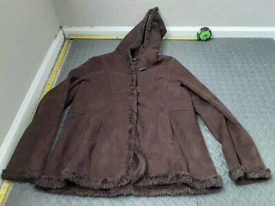 Jones New York Jacket Coat Womens Extra Large Brown Faux Suede Fur Hooded #S15 - Image 1 of 4