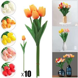10x Artificial Tulips Flower Latex Real Touch Bridal Bouquet Wedding Home Decor - Picture 1 of 17