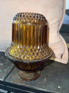 Vintage Indiana Glass AMBER Diamond Point FAIRY LAMP 2 Piece Candle Holder - Picture 1 of 5
