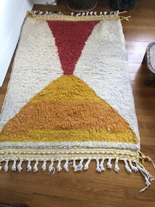 azilal rug, moroccan, vintage, area rug,  wool rug, red, yellow, Unique - Picture 1 of 5
