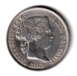 ESPAÑA 40 centimos escudo 1868 *18* *68* Madrid - Reina Isabel II - Picture 1 of 2