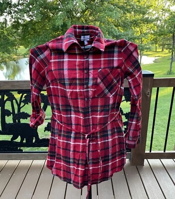 Ingrid & Isabel Maternity Red Black Plaid Flannel Long Sleeve Shirt Size M NEW - Image 1 of 4