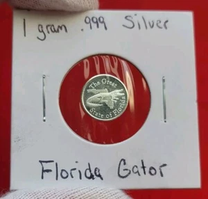 Florida Gator Naples - 1 Gram .999 Fine Pure Silver Bullion Proof Round Coin Bar - Picture 1 of 4
