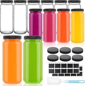 16 OZ Glass Juice Bottles, Set of 12 Glass Drinking Bottles with Lids, Clear Gla - Picture 1 of 2