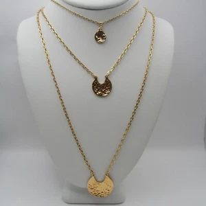 Signed Talbots, Long 3 Layered Necklace,Hammered Disks, Gold Tone Chain, NWT - Picture 1 of 11
