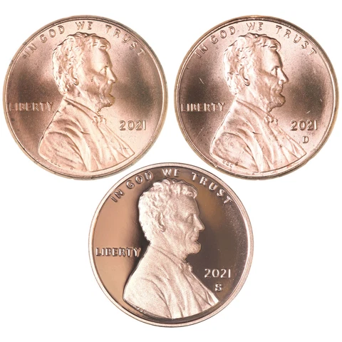 2021 P D S Lincoln Shield Cent Year Set Proof & BU US 3 Coin Lot Cover