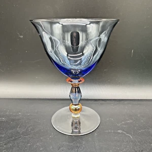 Mikasa ESTATE SLATE BLUE 6.5" Champagne Tall Sherbet Goblet Glass Amber Stem - Picture 1 of 17
