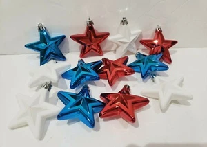 Patriotic 4th of July Red White Blue Plastic Star Tree Ornaments 2.5" - Picture 1 of 3