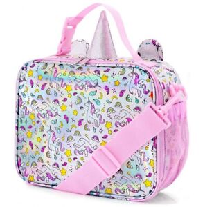 Unicorn Kids Lunch Box, Insulated Lunch Bag, Waterproof, Pink Ice Packs Included
