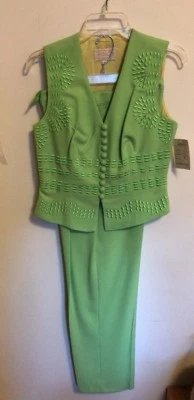 Alberto Makali Embroidered Vest Pants Suit Set Mint Green Size 6 Made In USA - Image 1 of 4