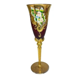 Vintage Murano Glass Tre Fuochi Ruby Red And Gold Champagne Flute - Picture 1 of 2