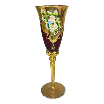 Vintage Murano Glass Tre Fuochi Ruby Red And Gold Champagne Flute - Image 1 of 2