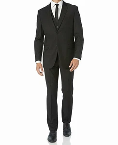 Traje Caravelli Negro para Hombre con Pantalones Frontales Planos Dos Botones Calce Ajustado 42L 36W - Imagen 1 de 7