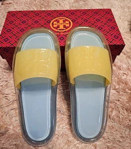 TORY BURCH Bubble Jelly Slides Blue Yellow Size 5 Waterproof  (New in Box) - Picture 1 of 6