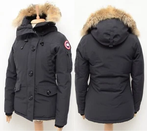 Women's Canada Goose Montebello Real Fur Parka Down Puffer Navy Jacket Size S - Picture 1 of 20