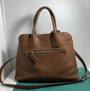 Prada Saffiano Cuir Leather Handbag Brown Vintage Classy Elegance - Picture 1 of 15