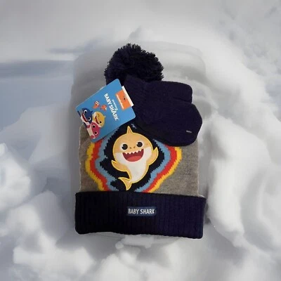 Baby Shark Toddler Beanie Knit Hat & Mittens Set  One Size Fits Most - Image 1 of 2