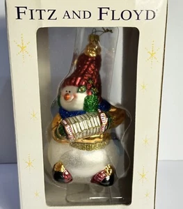 Fitz and Floyd Schneemann mit Akkordeon Glas Ornament - Bild 1 von 14