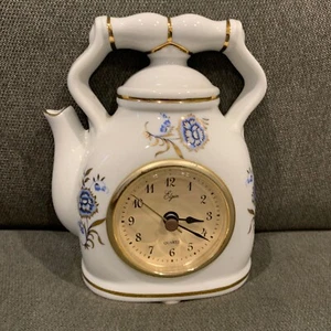 Niedliche Elgin Quarz Küche Uhr Theke/Regal Tee Wasserkocher weiß Keramik Blumenmuster  - Bild 1 von 8