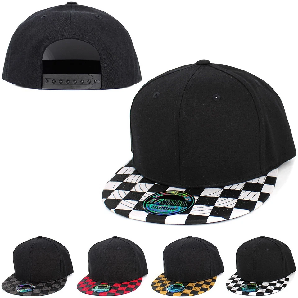 Flat Brim Ombre Checkered Multi Color Snapback Hat Blank Cap Flat Visor - Image 1 of 1