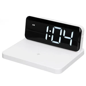 Alarm Clock Wireless Charger White USB Output Interface Fast Charging LED FST - Zdjęcie 1 z 22
