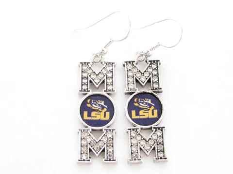 LSU Tigers Mom Clear Crystal Silver Purple Earrings Jewelry Mothers Day Gift Cover