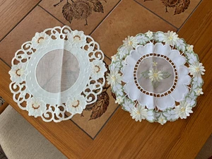 "Lote de 2 tapetes mantel tapete floral bordado poliéster circular 11""" - Imagen 1 de 15