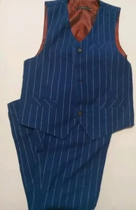 Boys Suit Dress Pant and Vest Blue Pen Stripes Size 12 - Picture 1 of 10
